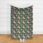 Monstera and Palm frond - green on pink