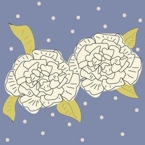 Hand Drawn Vintage Rose On Soft Blue With Dots.