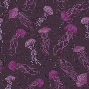 Calming Floating jellyfish Swimming Under the Sea-Floating along 12 x 12 vintage plum purple pink magenta