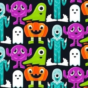 Neon Monster Print with Ghosts, Yetis, and Cyclops