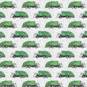 (small scale) Garbage truck / trash trucks - green on grey stripes - C23