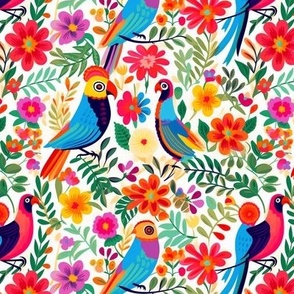 Dish Cloth, Colorful Mexican Traditional Bird Flower Pattern