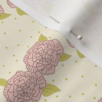 Hand Drawn Vintage Rose - Pink On Cream And Green.