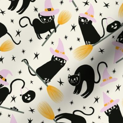 Black Witchy halloween cats on cream