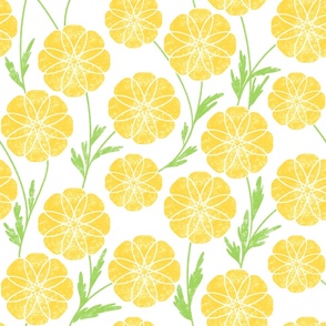Geometric Retro Floral in Buttercup Large