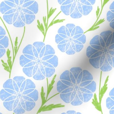 Geometric Retro Floral in Blue Medium