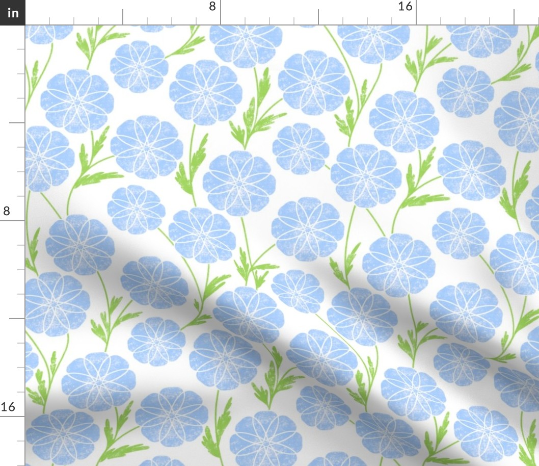 Geometric Retro Floral in Blue Medium