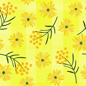 Good Morning - Sunny Yellow Flowers on Checks - non-directional