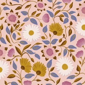 Ornate daisies - pink background