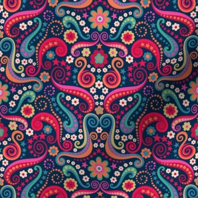 Psychedelic 70s paisley burgundy multicolor medium by Pippa Shaw