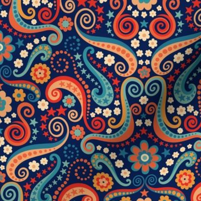 Psychedelic 70s paisley copper peacock medium large by Pippa Shaw