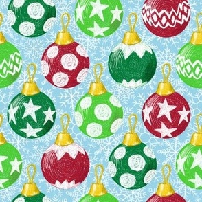 Retro Christmas Ball Ornaments Hand-drawn on Sky Blue bg - large scale - MD0012-B-L