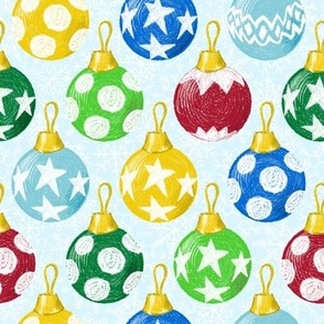 Retro Christmas Ball Ornament Hand-drawn on Light Blue bg - large scale - MD0012-C-L