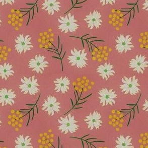 Flannel Flowers and Wattle - Australian Flowers on Pink