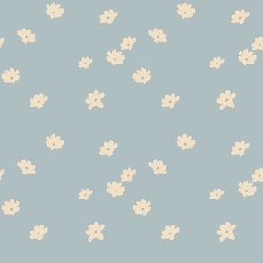 Blossoms - SMALL SCALE - blue and cream