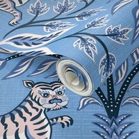 Tigers and palms/bright blue/jumbo