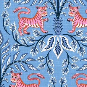 Tigers and palms/bright blue and pink/jumbo