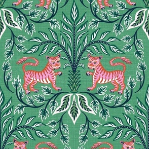 Tigers and palms/green and pink/large