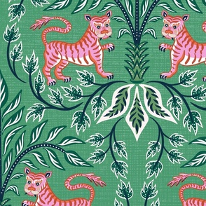 Tigers and palms/green and pink/jumbo