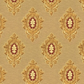 medallions in golden brown with burgundy touches