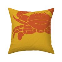 Block-Print Colorful Coastal Pattern with Crab and Sand Dollar on Mustard Yellow