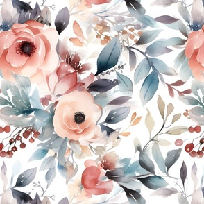 Watercolor Florals on White