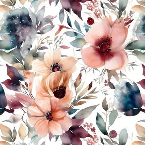 Watercolor Florals on White