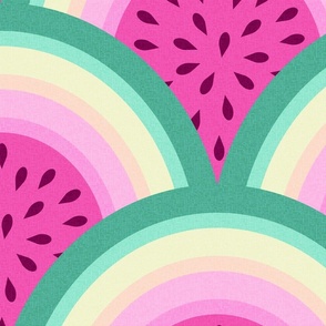 tropical watermelon rainbow jumbo wallpaper scale pink and green art deco kids by Pippa Shaw