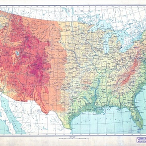 1911 relief map of USA - restored colors  (54x36" - fits on one yard of wide fabrics)