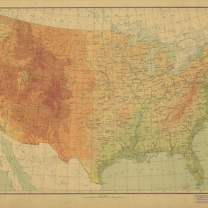 1911 relief map of USA - original antique colors  (54x36" - fits on one yard of wide fabrics)