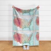 1911 relief map of USA - restored colors  (42x28" - fits on one yard of narrow fabrics)