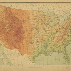 1911 relief map of USA - original antique colors  (42x28" - fits on one yard of narrow fabrics)