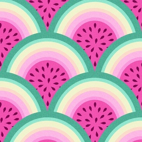 tropical watermelon rainbow extra large wallpaper scale pink and green art deco kids by Pippa Shaw