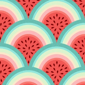 tropical watermelon rainbow extra large wallpaper scale coral jade art deco kids by Pippa Shaw