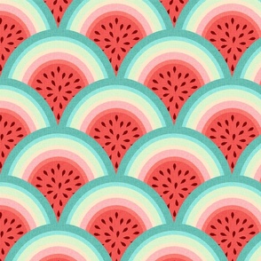 tropical watermelon rainbow large scale coral jade art deco kids by Pippa Shaw