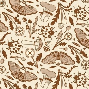 Moths and Ladybugs' Secret Garden, brown and beige, small scale 