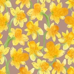 Small - Watercolour Golden Yellow Spring Daffodil Delight - Mauve