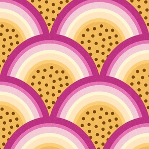 tropical passionfruit rainbow extra large wallpaper scale gold burgundy art deco kids by Pippa Shaw