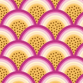 tropical passionfruit rainbow large wallpaper scale gold burgundy art deco kids by Pippa Shaw