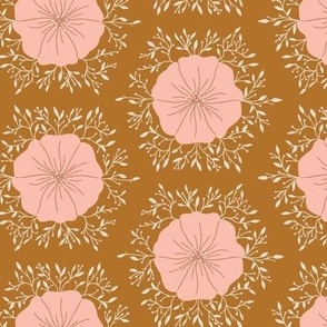 Soft Pink Poppy Hex on Coffee Brown 