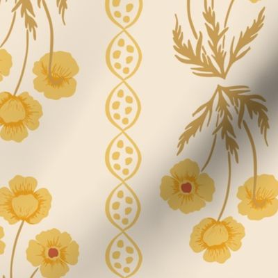Striped Poppies in Yellow and Cream Hand Painted with a Vintage Feel