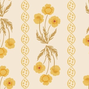 Striped Poppies in Yellow and Cream Hand Painted with a Vintage Feel