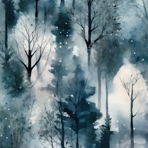 Endless Winter Dreamscape Trees in Misty Forest