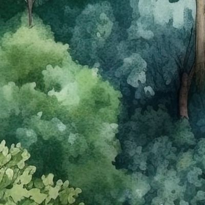 Endless Evergreen Dreamscape Trees in Watercolor Forest 