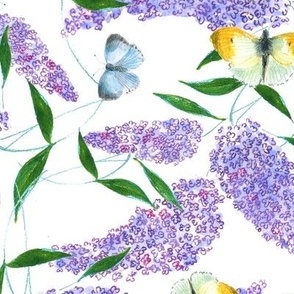 Purple Buddleia and Butterflies Tossed Multi Directional