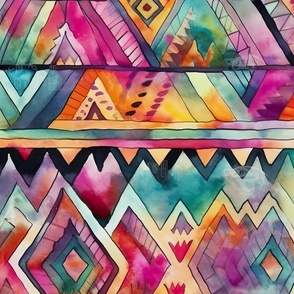 Bright Watercolor Aztec Geometric Pattern