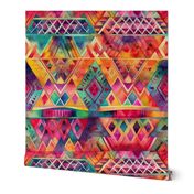 Bright Watercolor Aztec Geometric Pattern