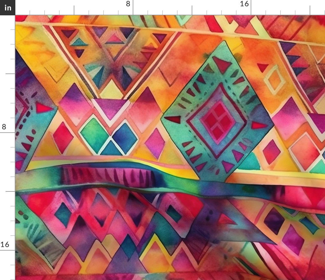 Bright Watercolor Aztec Geometric Pattern