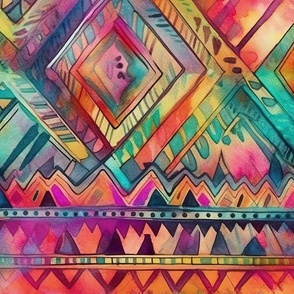 Bright Watercolor Aztec Geometric Pattern