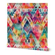 Bright Watercolor Aztec Geometric Pattern